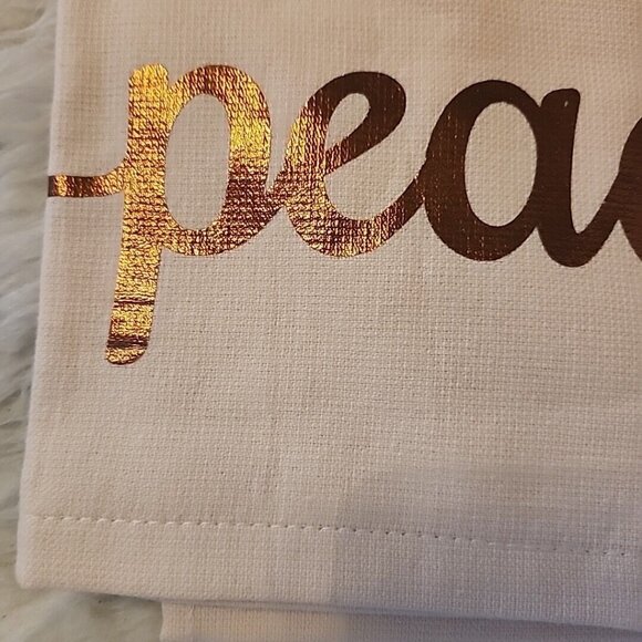 Pink PEACE Hand Towel Metallic Copper Lettering Deborah Connolly Kitchen Bath - Picture 2 of 6